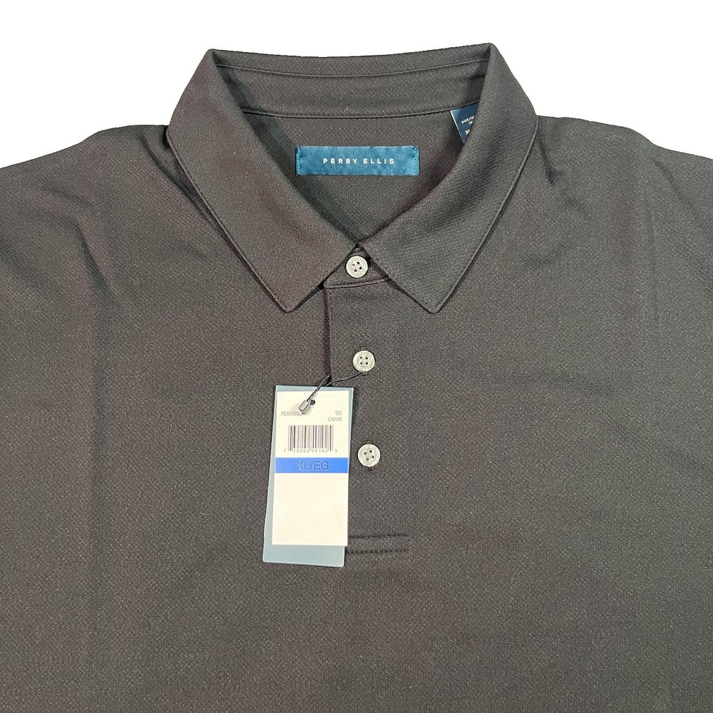 Perry Ellis Portfolio Mens XL Black Short Sleeve Polo Shirt Moisture Wicking NWT